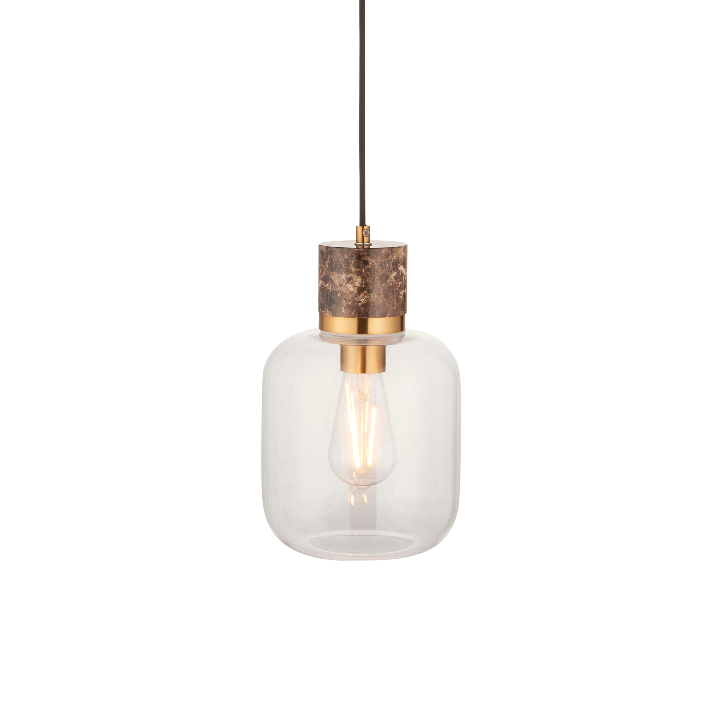 Endon Travi Pendant - Dark Brown Emperador Marble, Vintage Brass & Clear Glass
