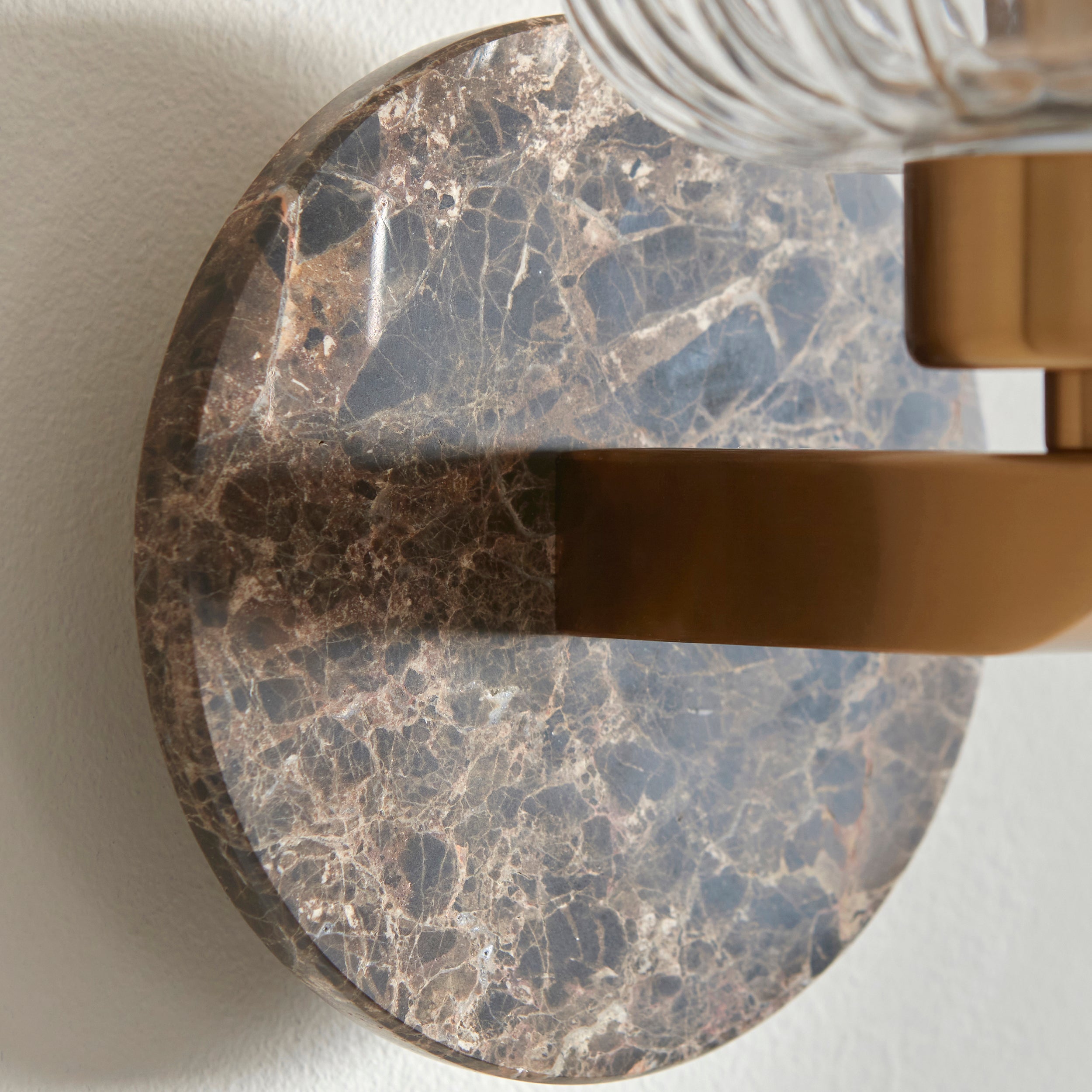 Endon Travi Ribbed Wall Light - Dark Brown Emperador Marble, Vintage Brass & Clear Ribbed Glass
