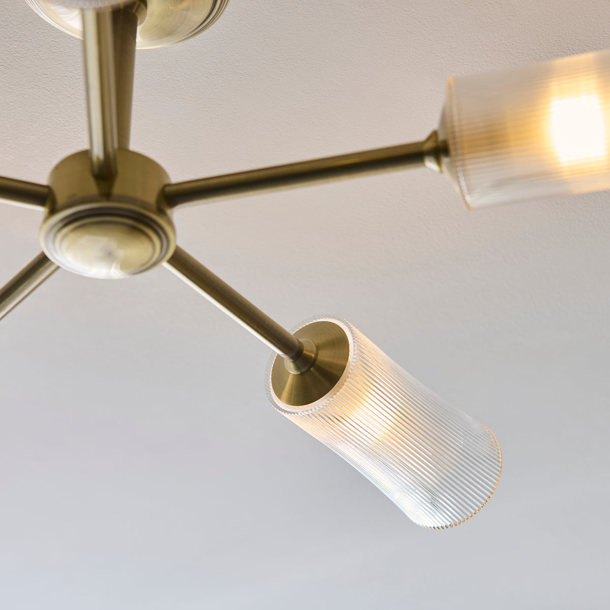 Endon Avelyn 5 Light Semi Flush - Antique Brass Plate & Clear Ribbed Glass