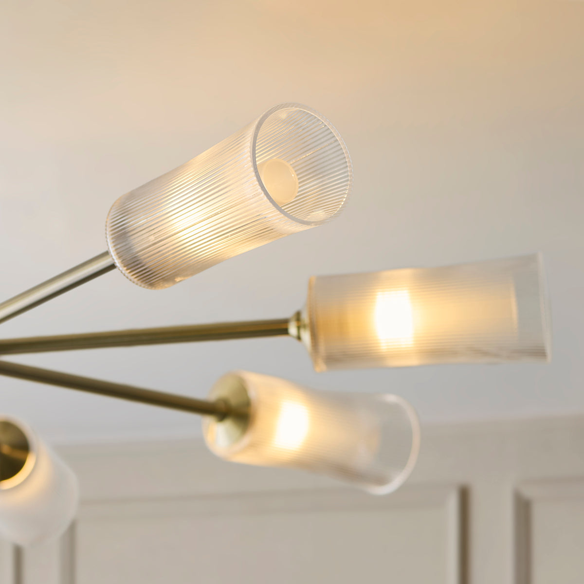Endon Avelyn 8 Light Pendant - Antique Brass Plate & Clear Ribbed Glass