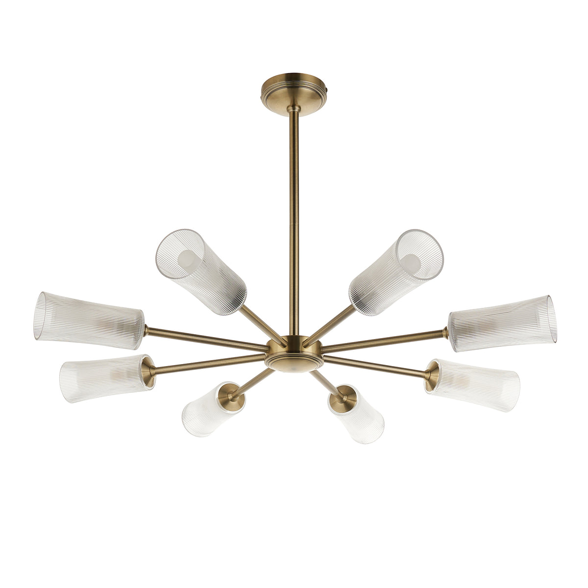 Endon Avelyn 8 Light Pendant - Antique Brass Plate & Clear Ribbed Glass