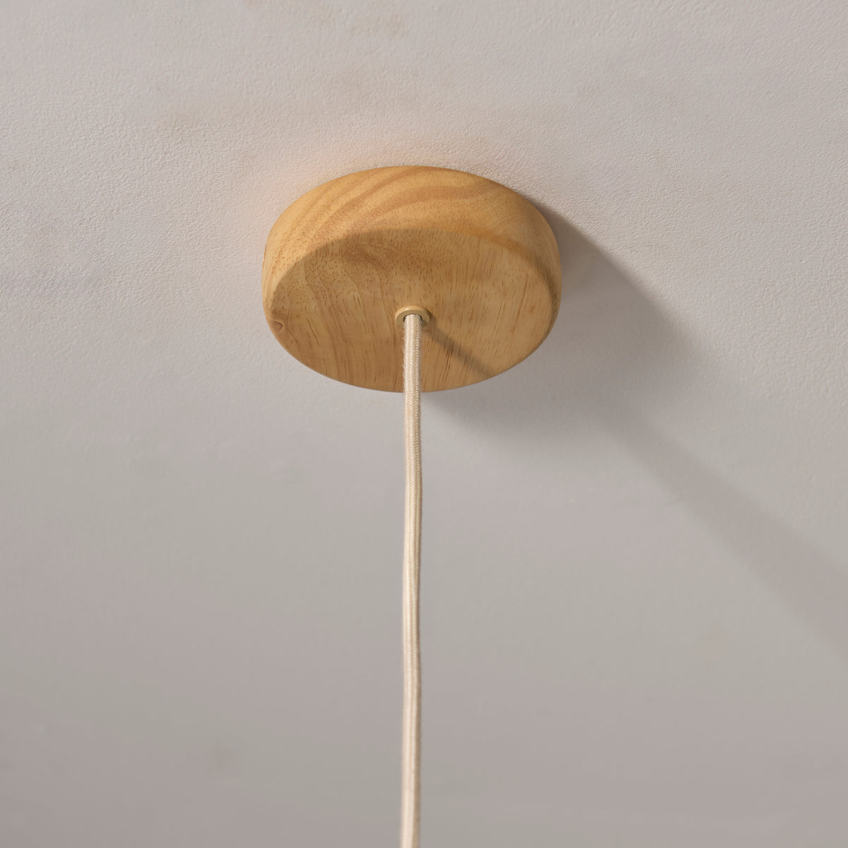 Endon Olson Pendant - Oak Stained Wood & Natural Fabric