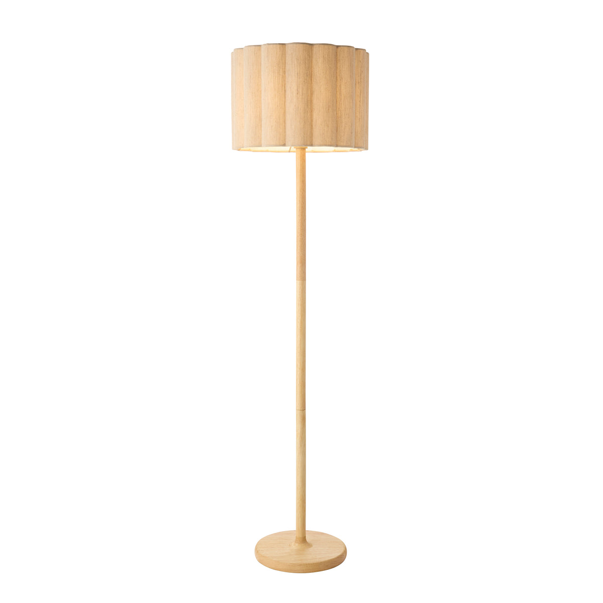 Endon Olson Floor Light - Oak Stained Wood & Natural Fabric