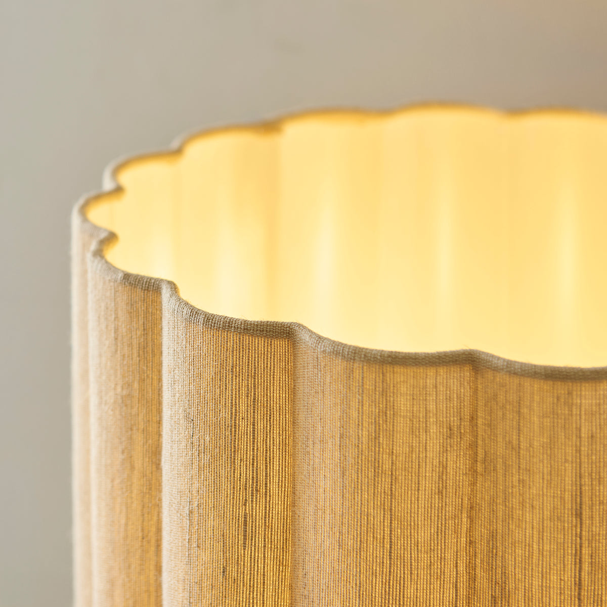 Endon Olson Floor Light - Oak Stained Wood & Natural Fabric