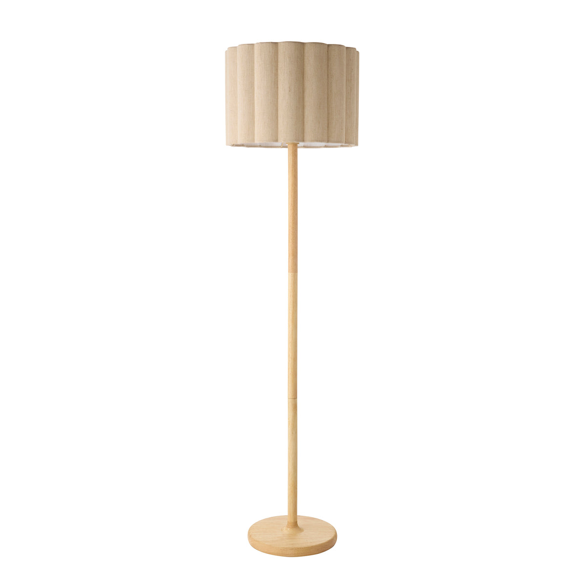 Endon Olson Floor Light - Oak Stained Wood & Natural Fabric