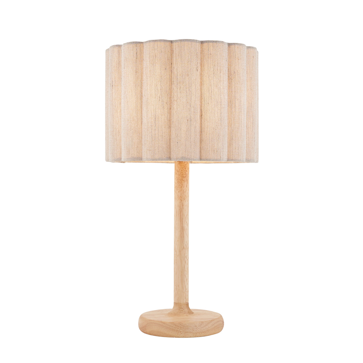 Endon Olson Table Light - Oak Stained Wood & Natural Fabric