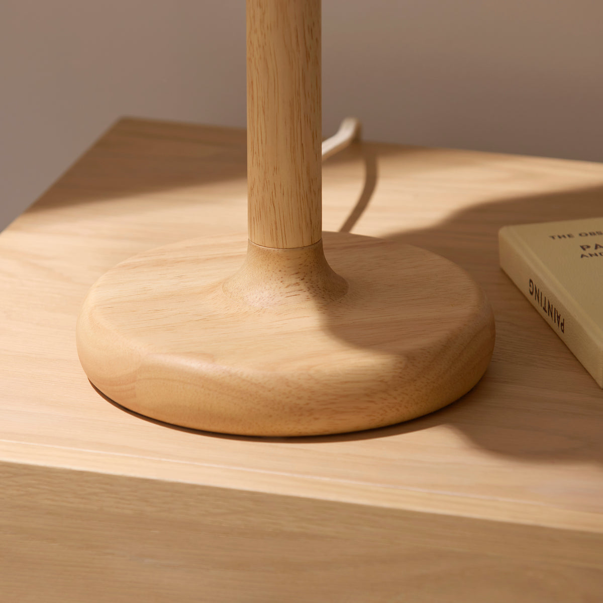 Endon Olson Table Light - Oak Stained Wood & Natural Fabric