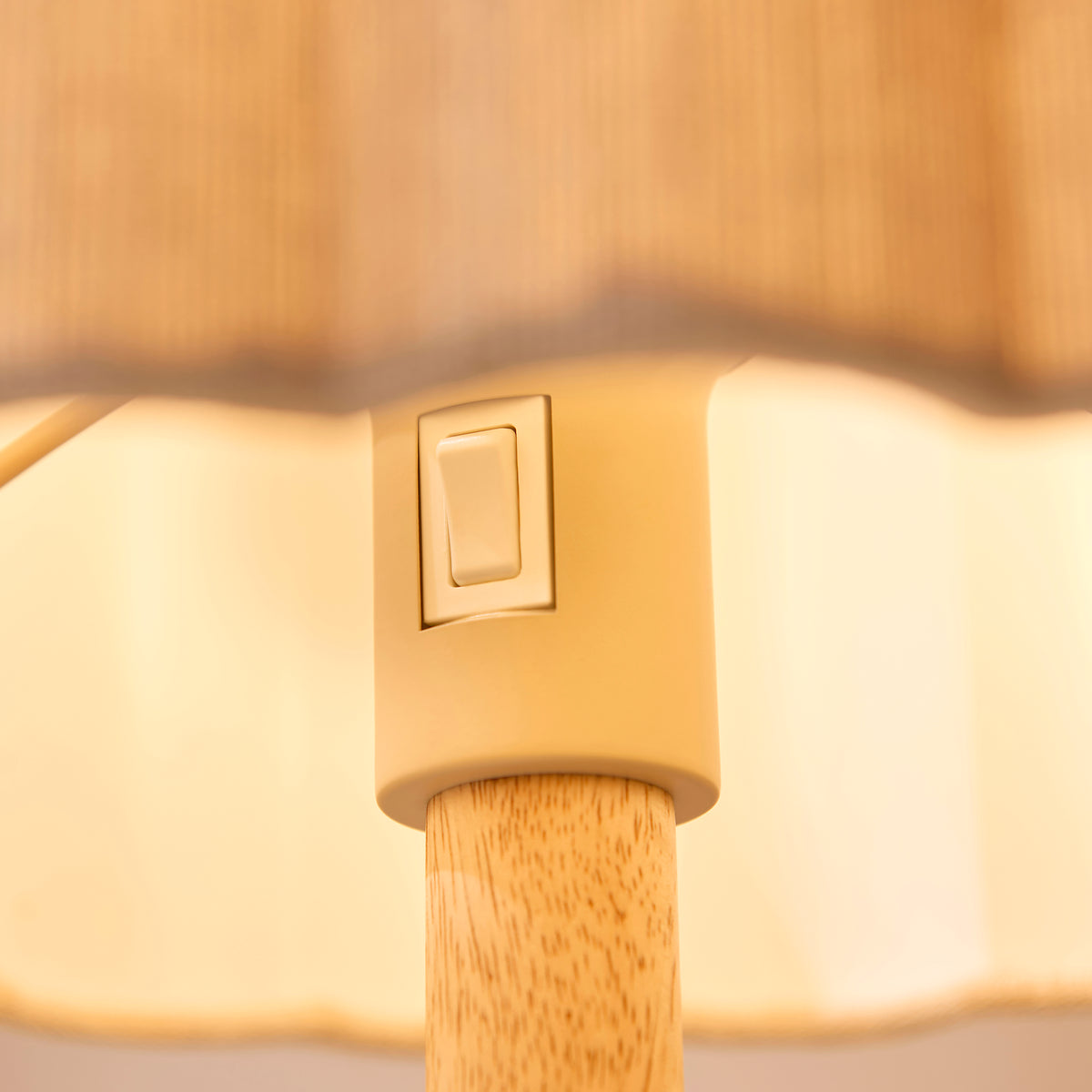 Endon Olson Table Light - Oak Stained Wood & Natural Fabric