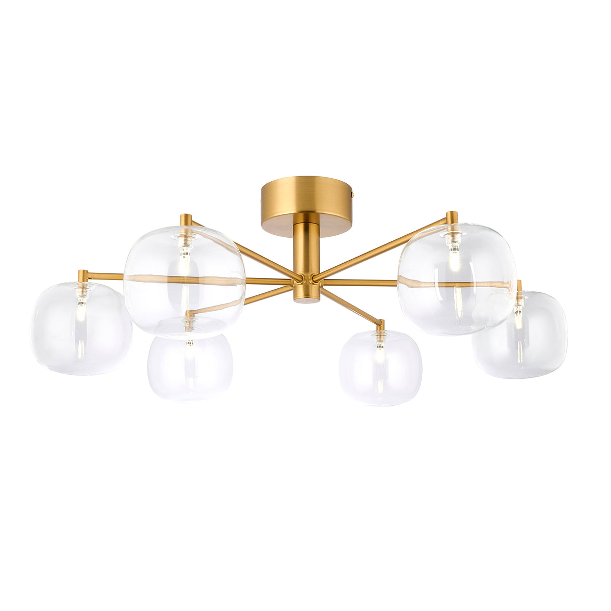 Endon Oslo 6 Light Semi Flush - Brushed Aged Brass Plate & Clear Glass