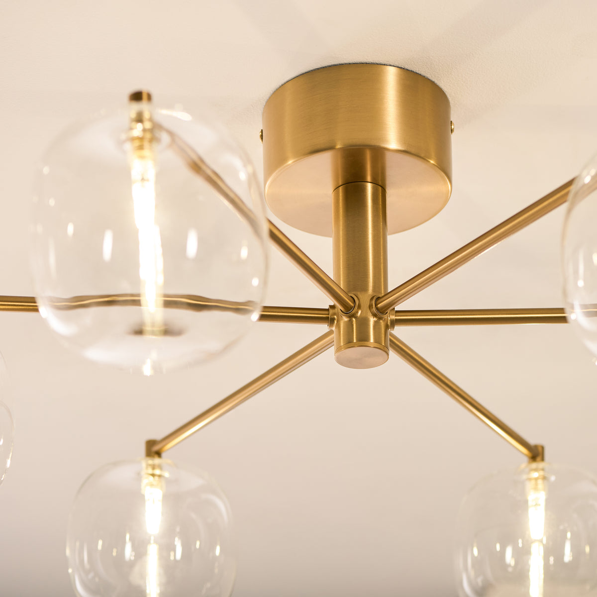Endon Oslo 6 Light Semi Flush - Brushed Aged Brass Plate & Clear Glass