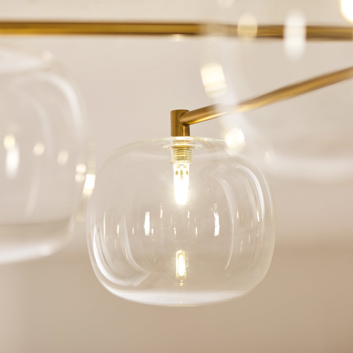 Endon Oslo 6 Light Semi Flush - Brushed Aged Brass Plate & Clear Glass
