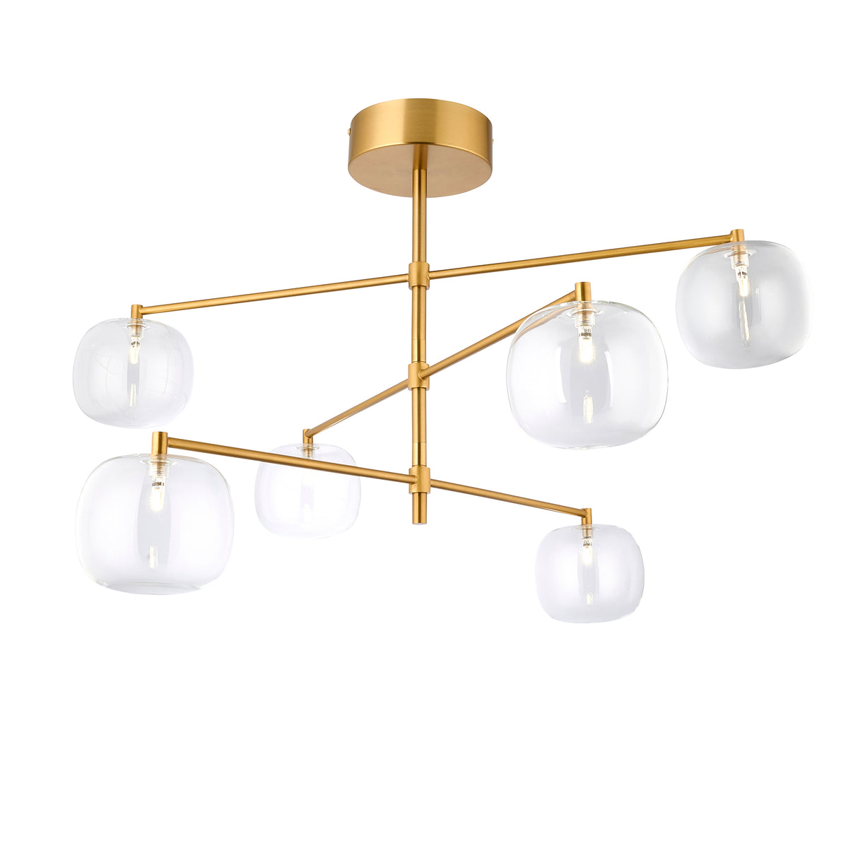 Endon Oslo 6 Light Pendant - Brushed Aged Brass Plate & Clear Glass