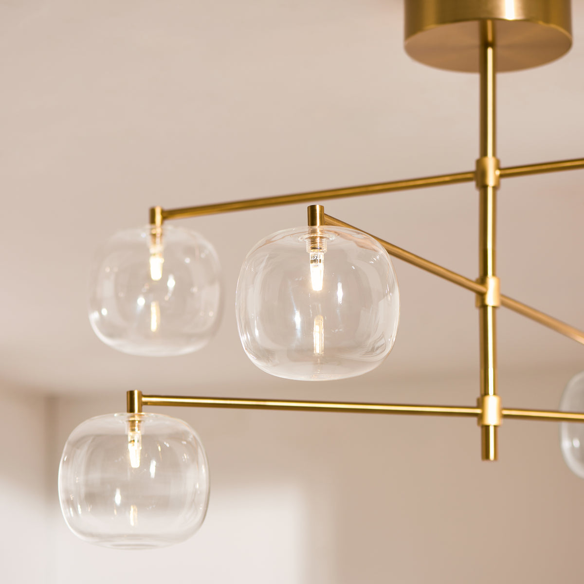 Endon Oslo 6 Light Pendant - Brushed Aged Brass Plate & Clear Glass