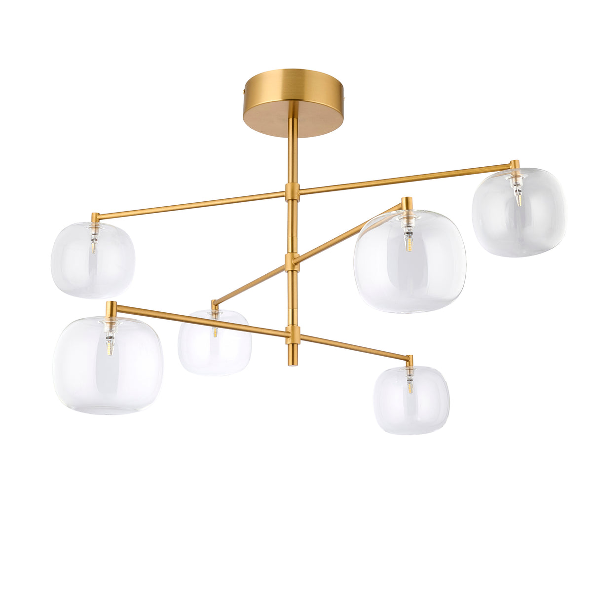 Endon Oslo 6 Light Pendant - Brushed Aged Brass Plate & Clear Glass