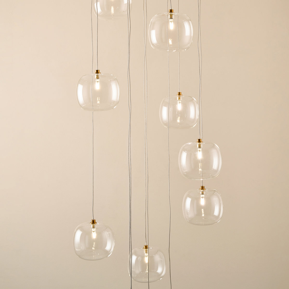 Endon Oslo 12 Light Cascade Pendant - Brushed Aged Brass Plate & Clear Glass