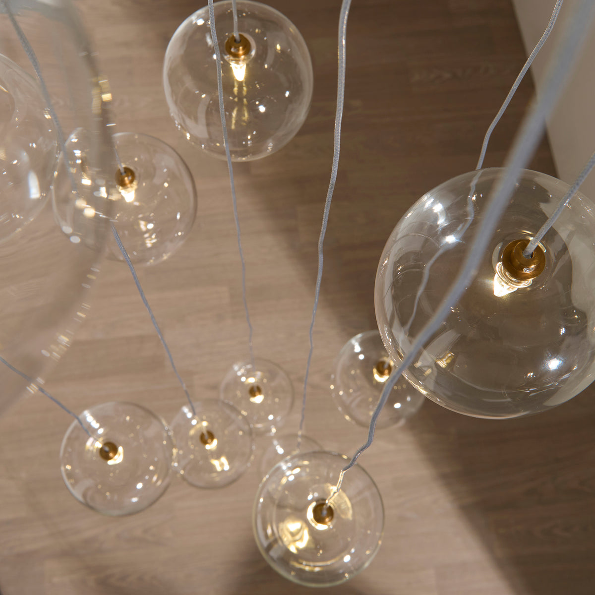 Endon Oslo 12 Light Cascade Pendant - Brushed Aged Brass Plate & Clear Glass
