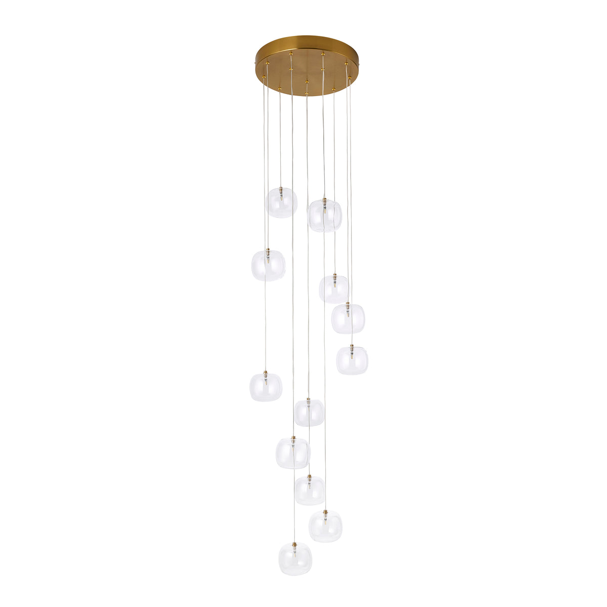 Endon Oslo 12 Light Cascade Pendant - Brushed Aged Brass Plate & Clear Glass