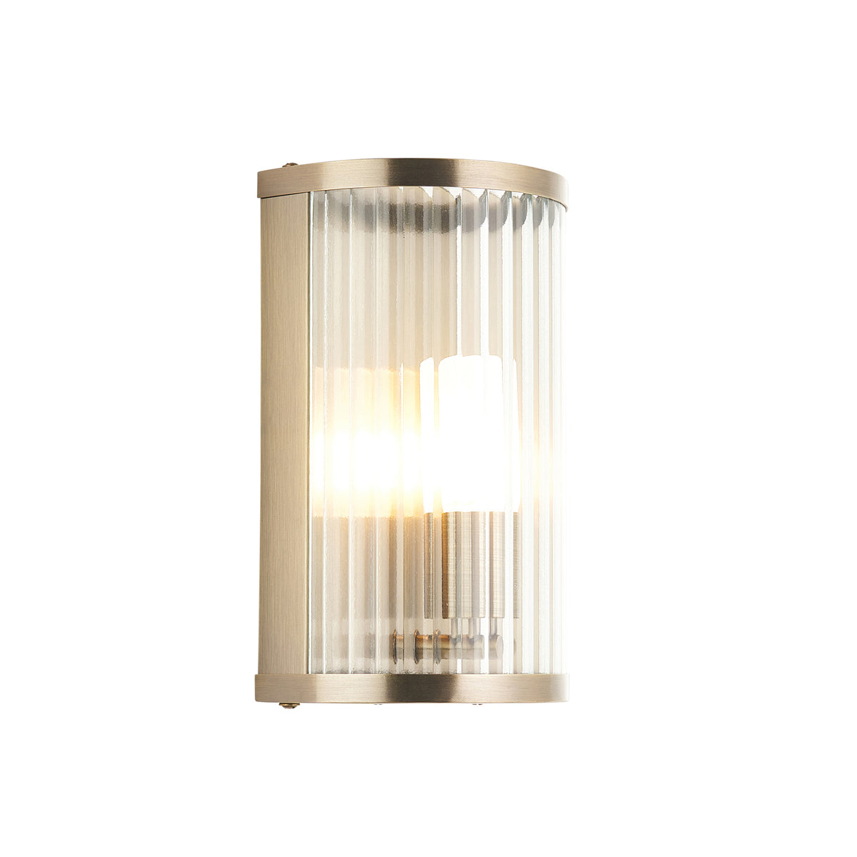 Endon Ridgeton IP44 Wall Light - Antique Brass Plate & Clear Ribbed Glass