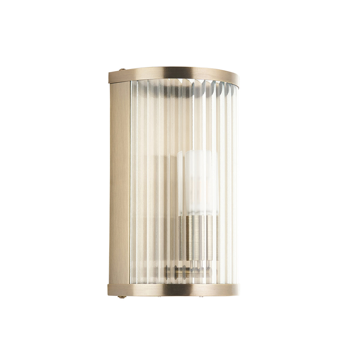 Endon Ridgeton IP44 Wall Light - Antique Brass Plate & Clear Ribbed Glass
