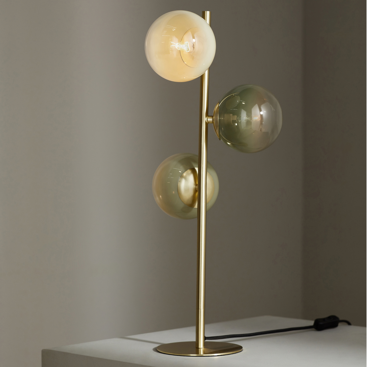 MADE.COM Globe Table Lamp in Brushed Brass with Green Ombre Glass Shade