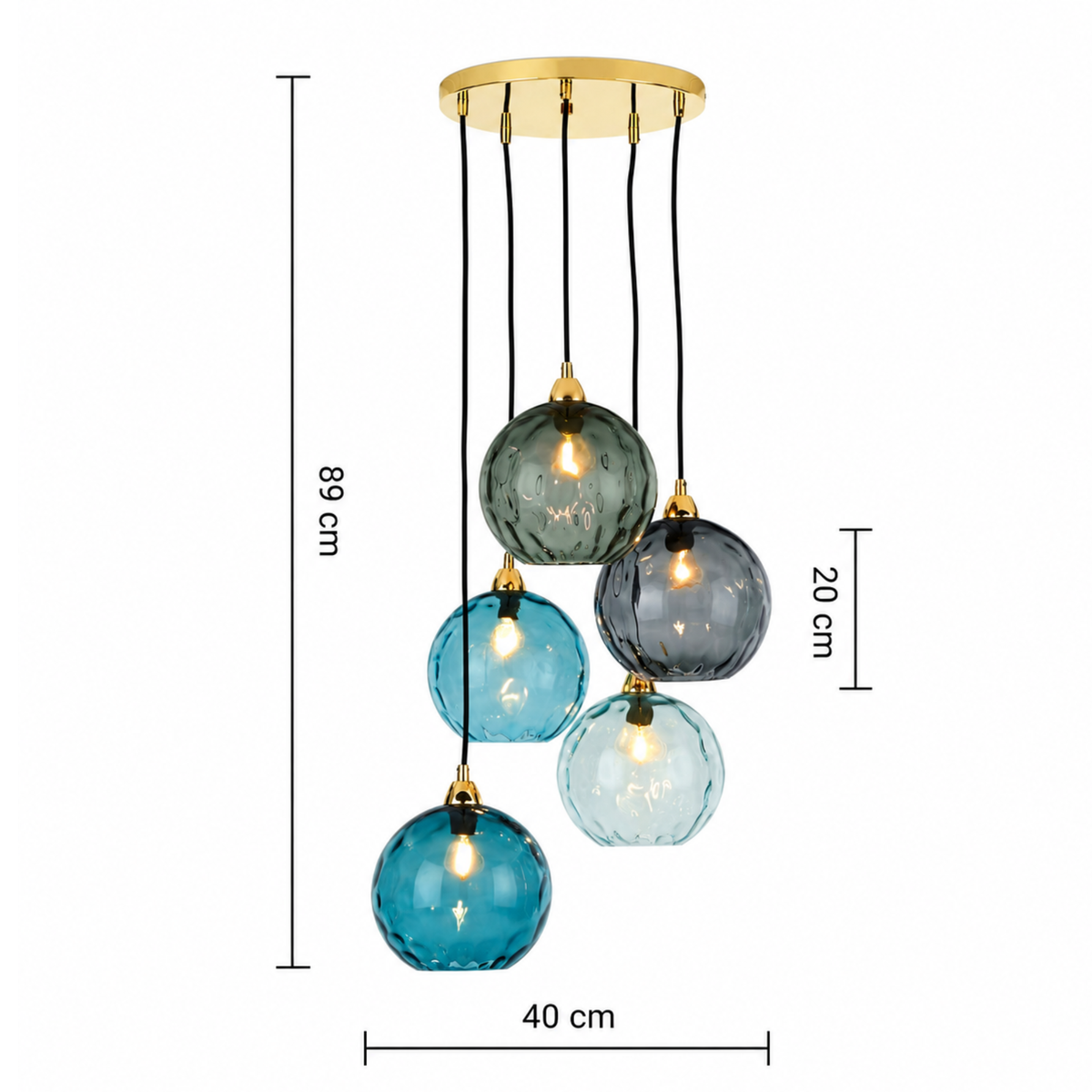 Dimensions diagram for MADE Ilaria 5 light cluster pendant, 89 cm drop and 40 cm ceiling plate