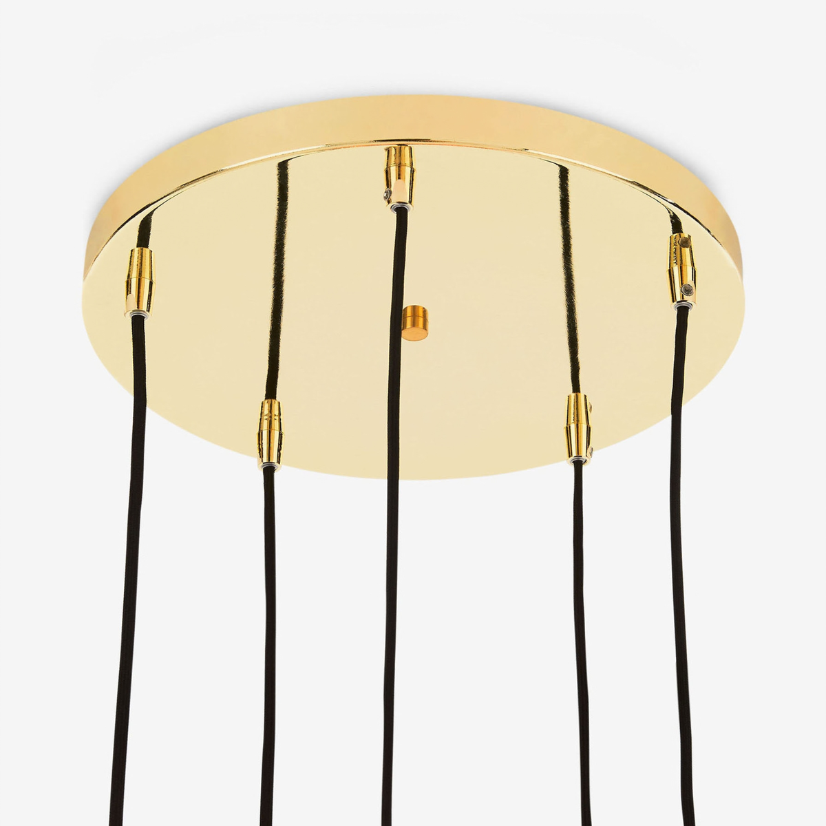MADE.COM Ilaria 5 Light Cluster Pendant in Polished Brass with Pink Multi Dimpled Glass Shades