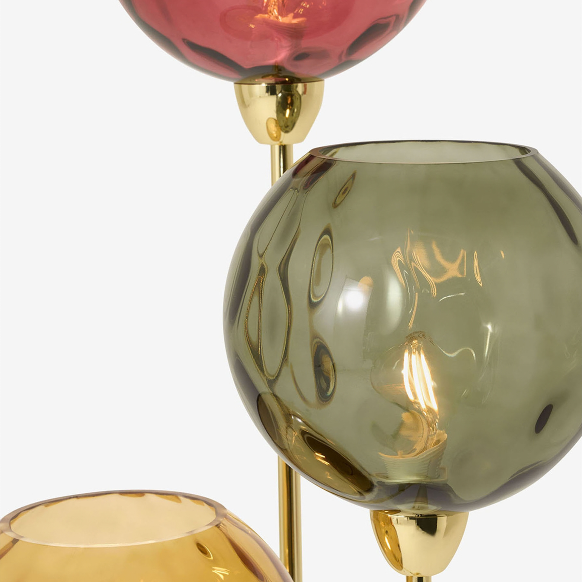 MADE.COM Ilaria Floor Lamp in Polished Brass with Green & Red Dimpled Glass Shades