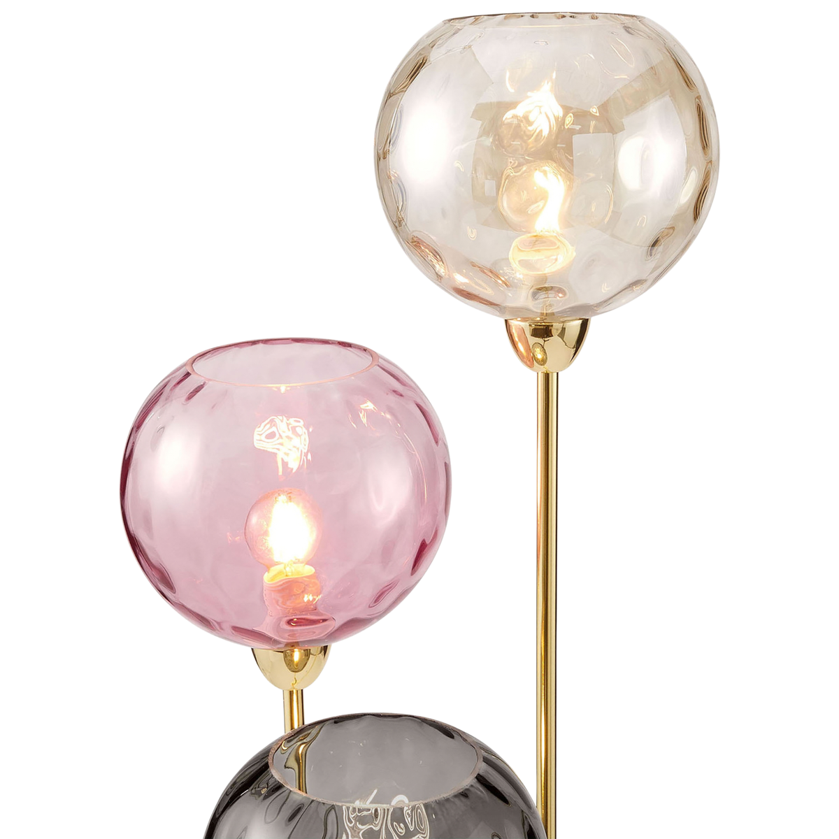 MADE.COM Ilaria Floor Lamp in Polished Brass with Light Pink Dimpled Glass Shades
