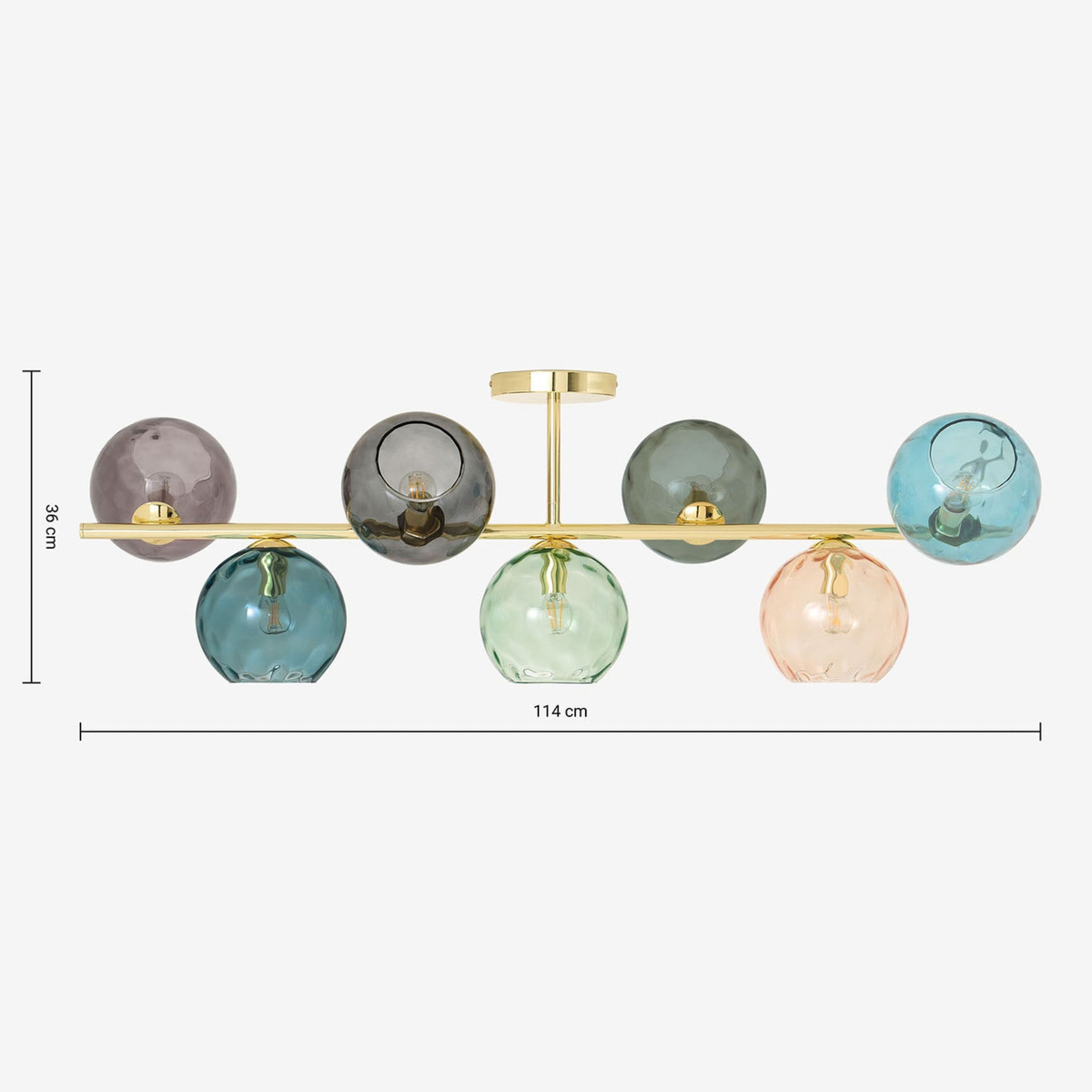 MADE.COM Ilaria 7 Light Large Flush Ceiling Light in Polished Brass with Blue & Neutral Dimpled Glass Shades