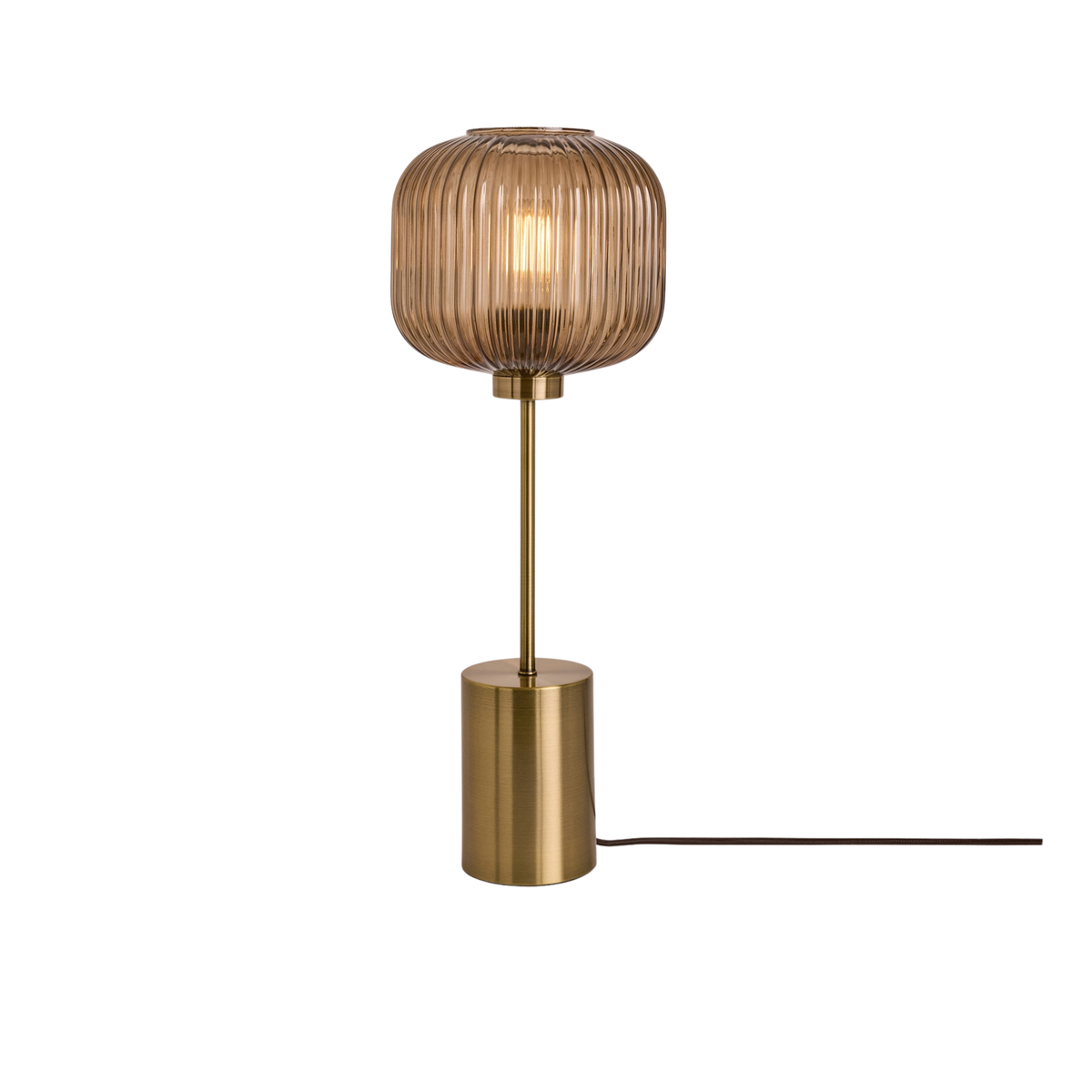 MADE.COM Briz Large Table Lamp in Brushed Brass with Ribbed Amber Glass Shade