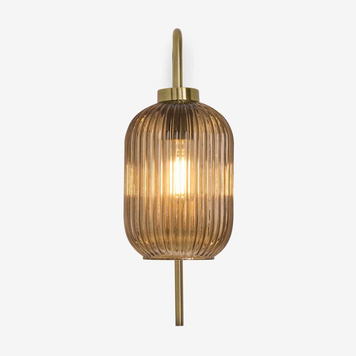 MADE.COM Briz Wall Light in Antique Brass with Ribbed Amber Glass Shade