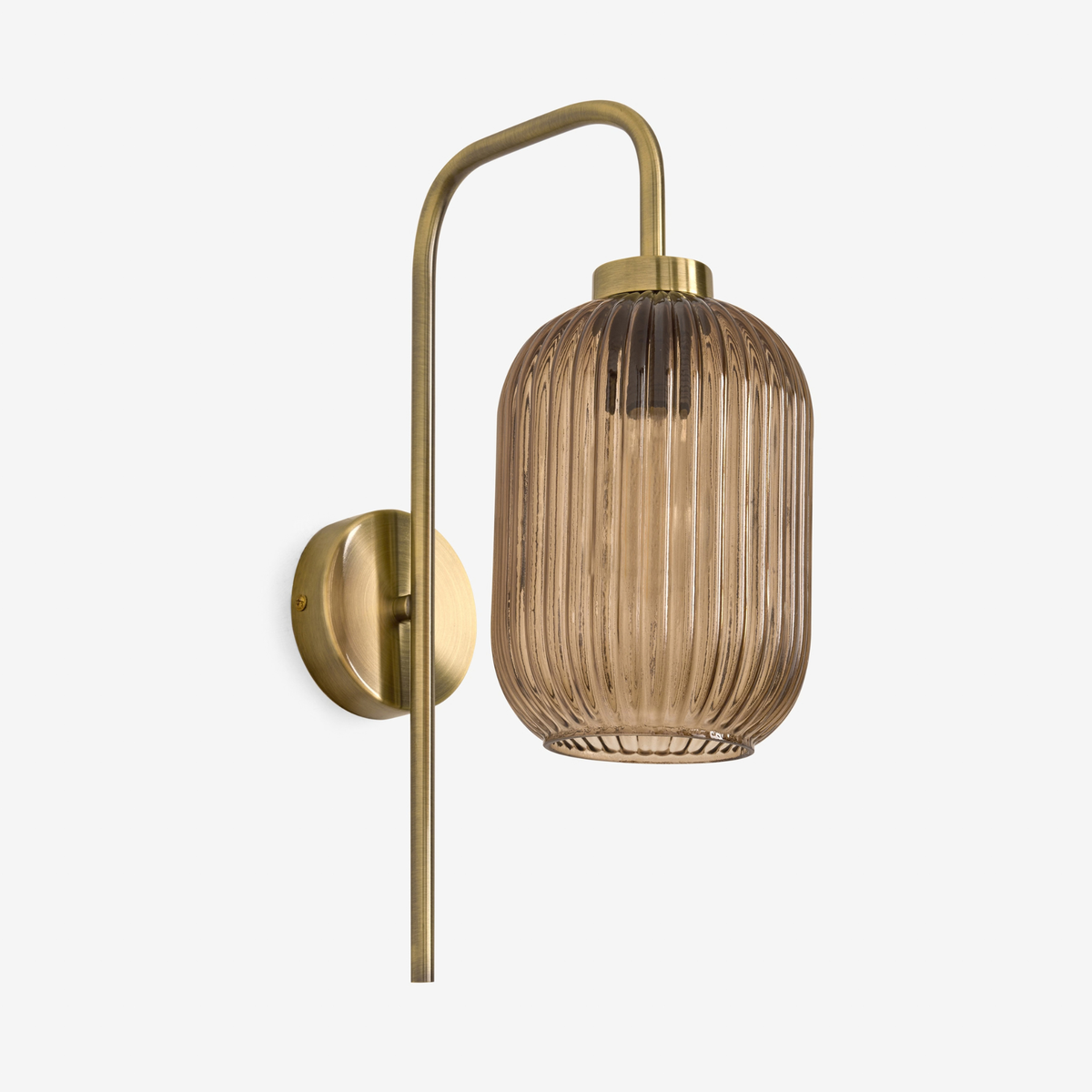 MADE.COM Briz Wall Light in Antique Brass with Ribbed Amber Glass Shade