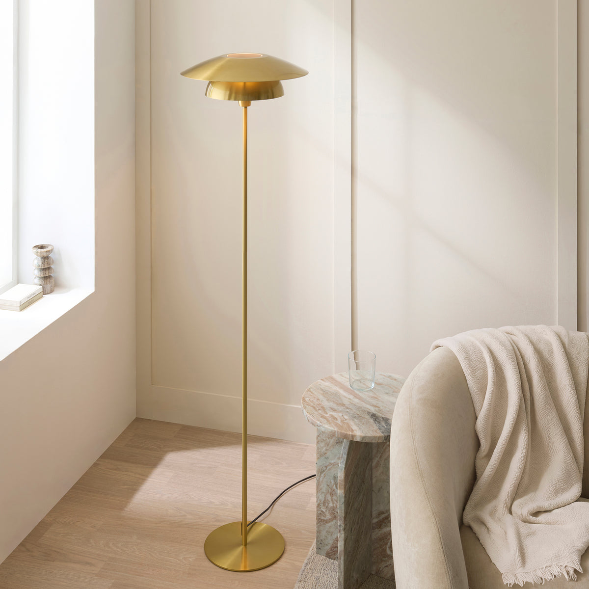Endon Lyon Floor Light - Satin Brass Plate