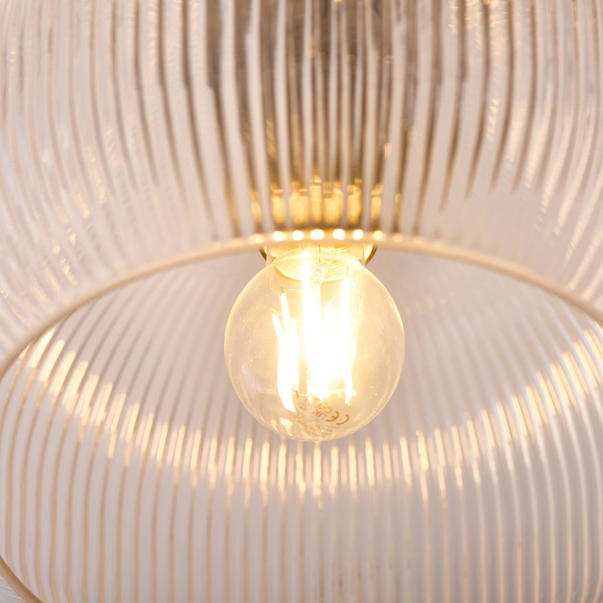 Endon Harborne Flush - Antique Brass Plate & Clear Ribbed Glass