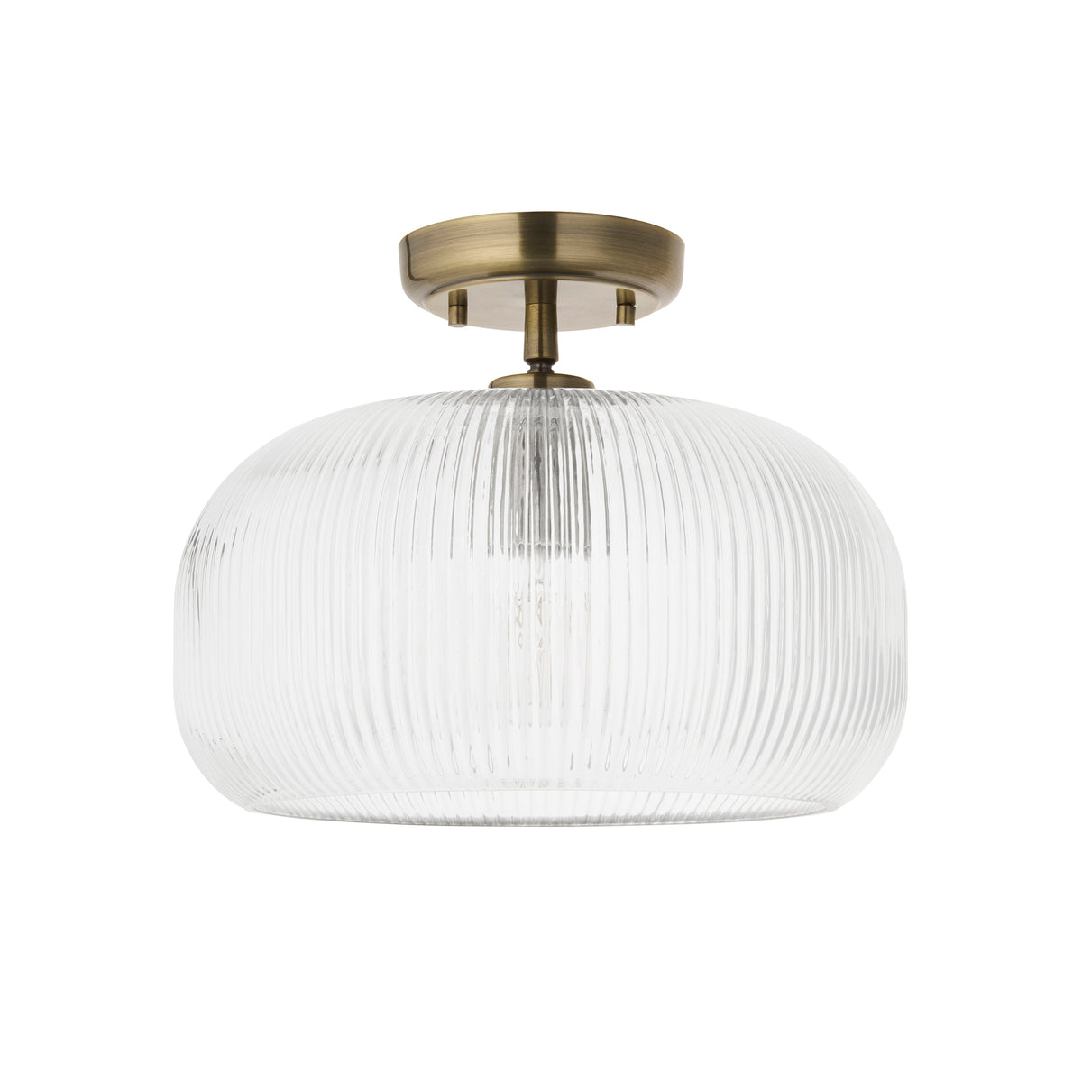 Endon Harborne Flush - Antique Brass Plate & Clear Ribbed Glass