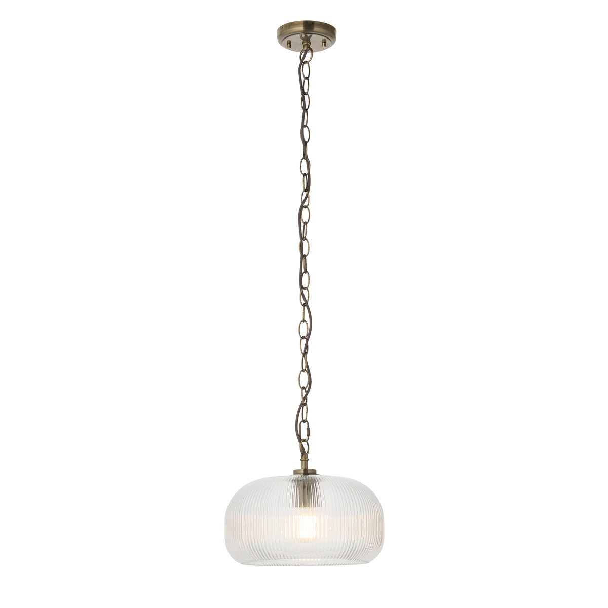 Endon Harborne Pendant - Antique Brass Plate & Clear Ribbed Glass