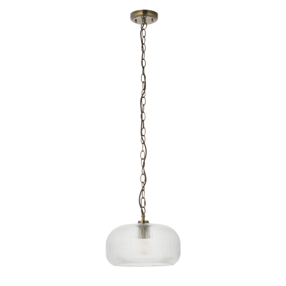 Endon Harborne Pendant - Antique Brass Plate & Clear Ribbed Glass