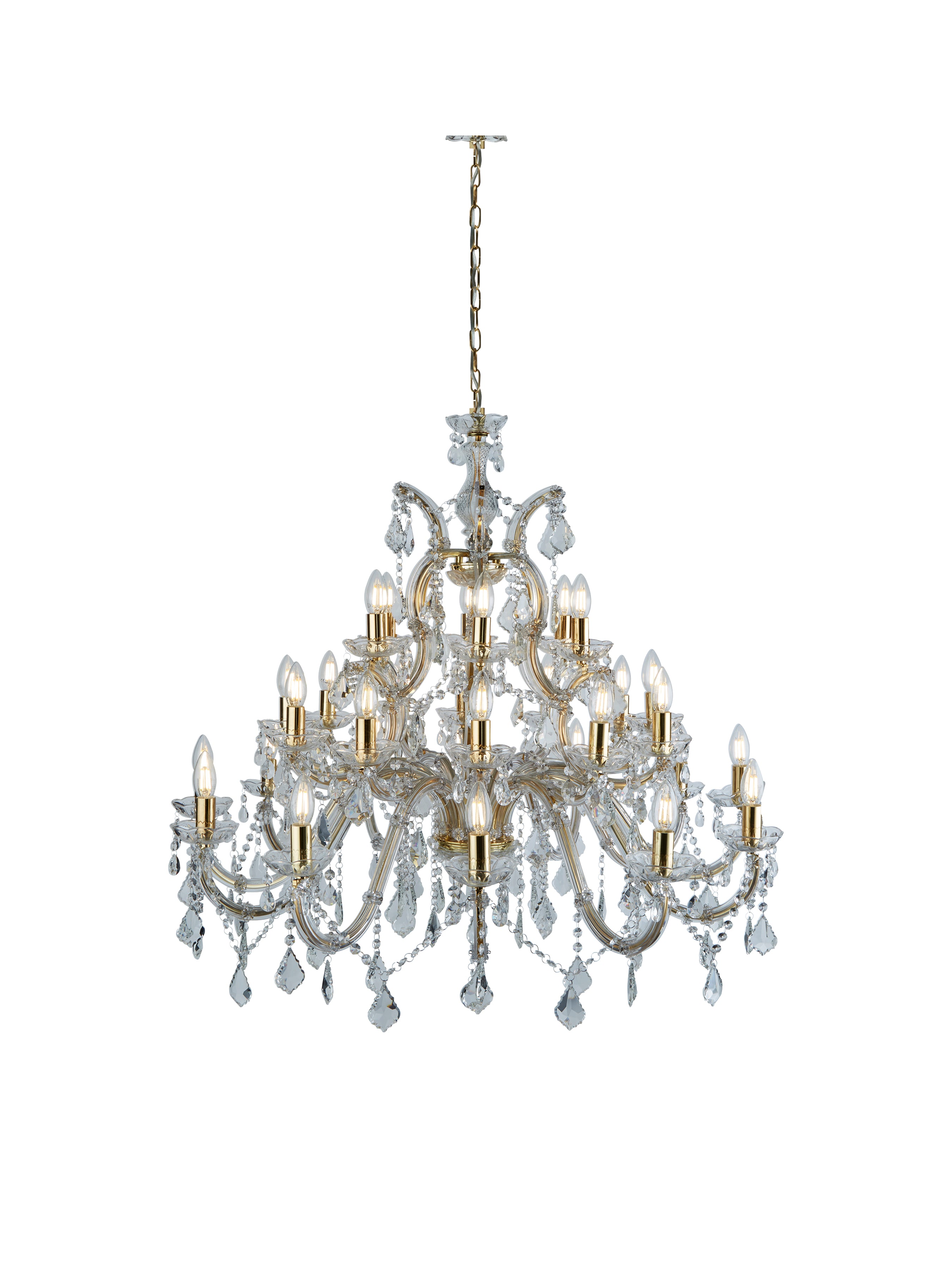 Searchlight Maple 30 Light Chandelier - Polished Brass & Clear Crystal