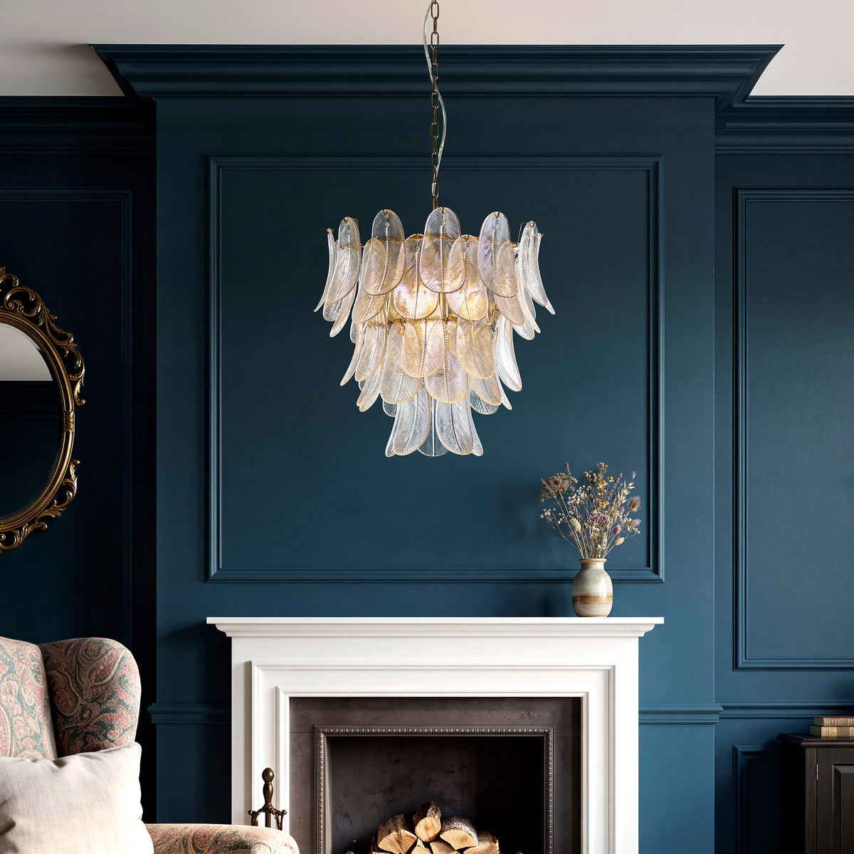 Endon Autumn 4 Light Pendant - Brushed Aged Brass Plate & Clear Textured Glass