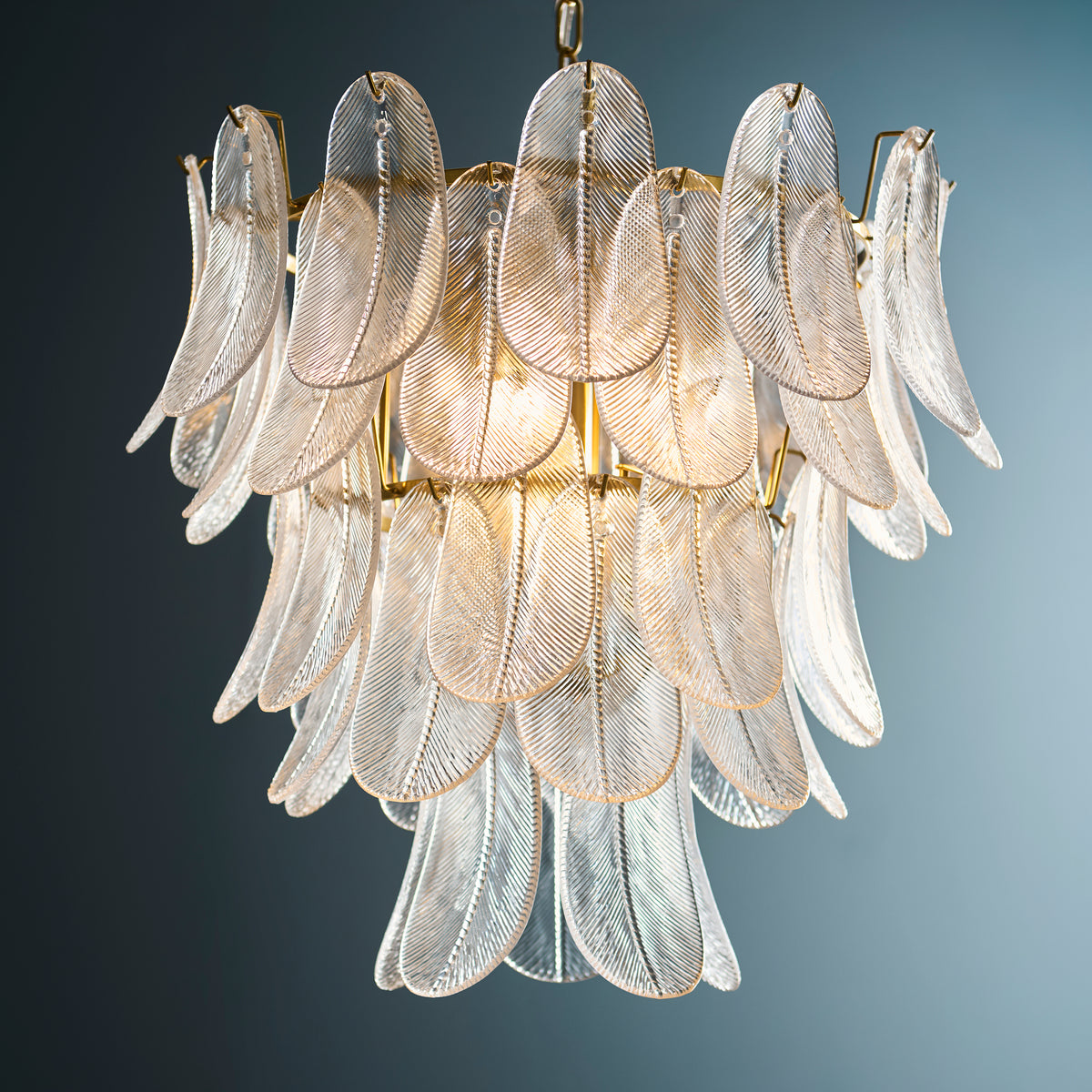 Endon Autumn 4 Light Pendant - Brushed Aged Brass Plate & Clear Textured Glass