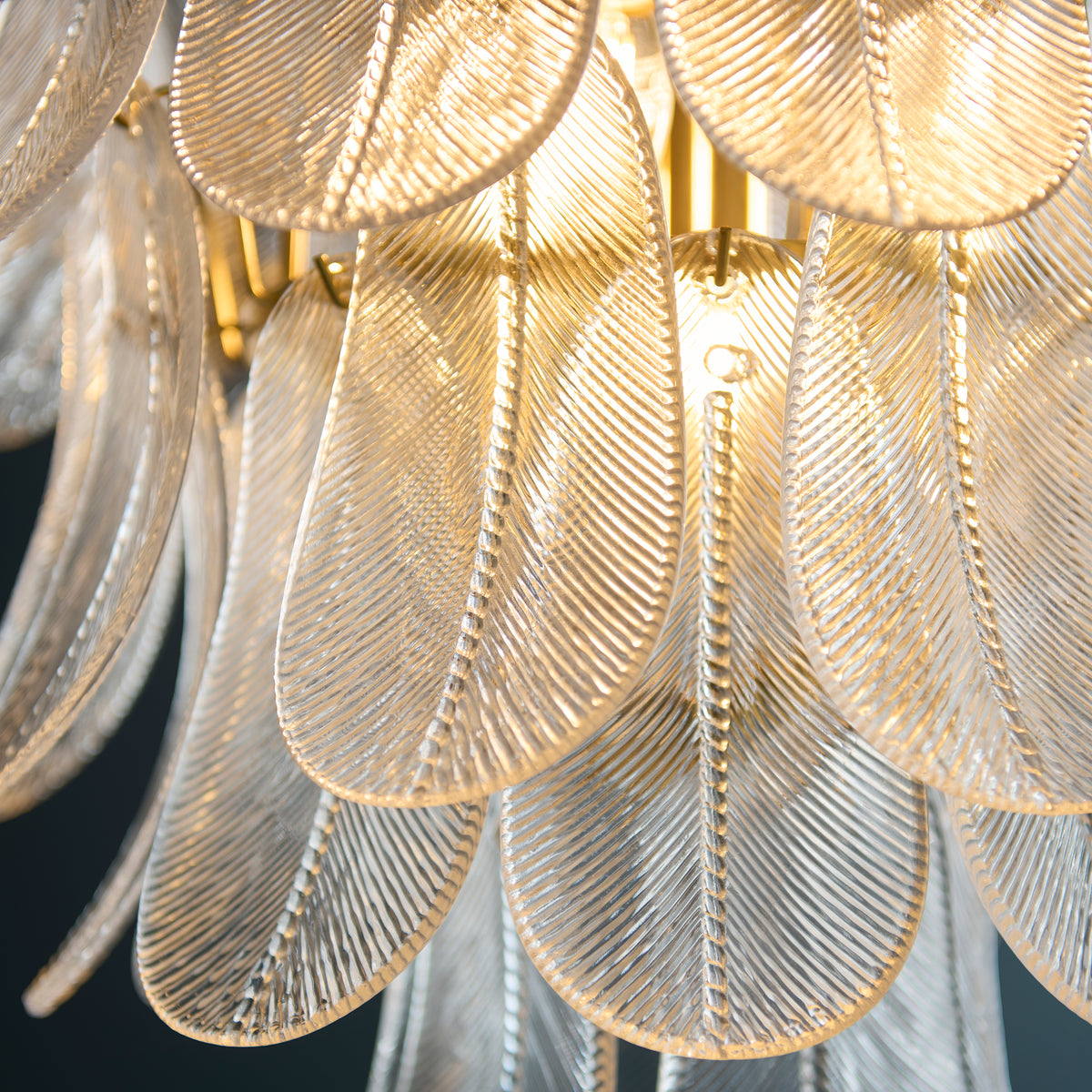 Endon Autumn 4 Light Pendant - Brushed Aged Brass Plate & Clear Textured Glass