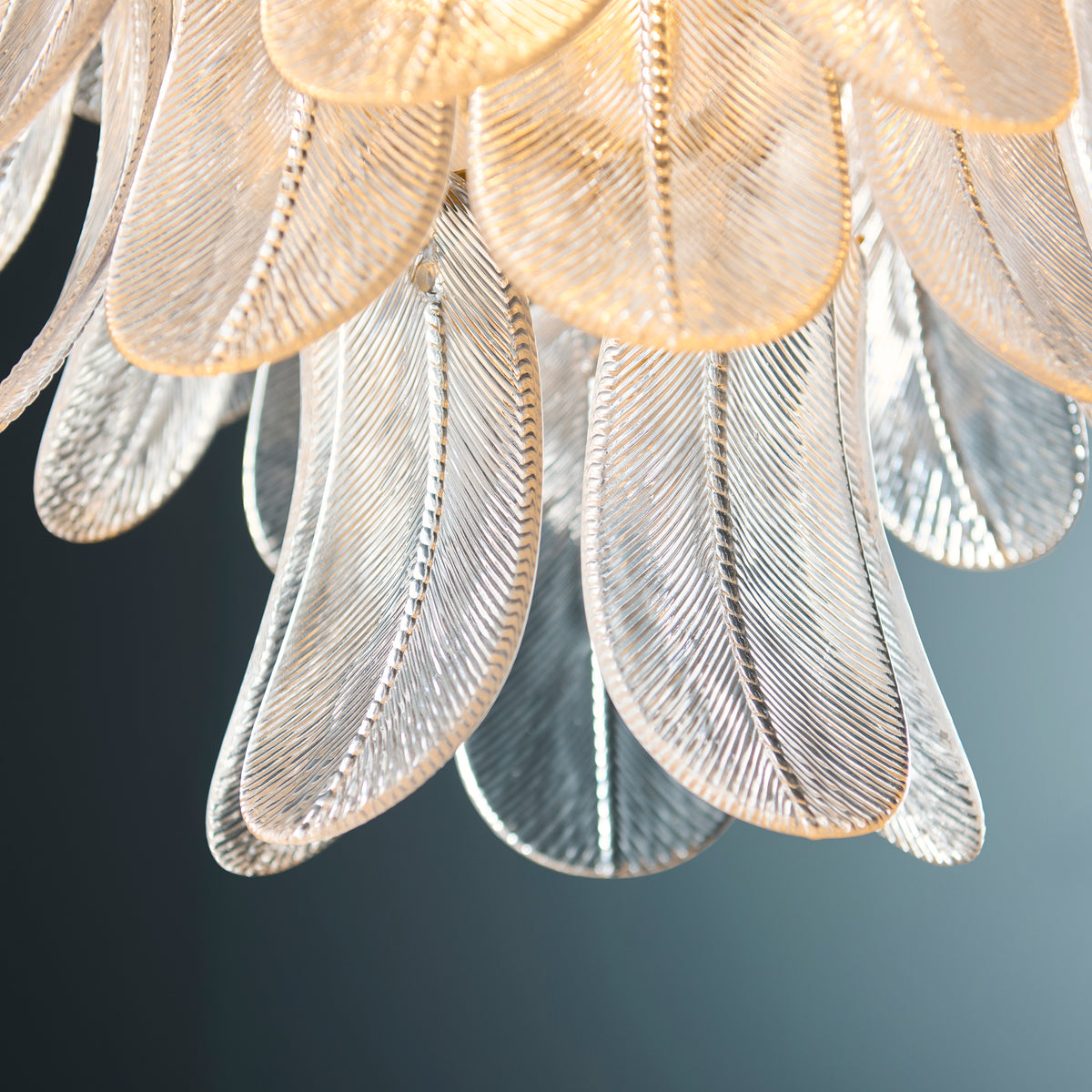 Endon Autumn 4 Light Pendant - Brushed Aged Brass Plate & Clear Textured Glass