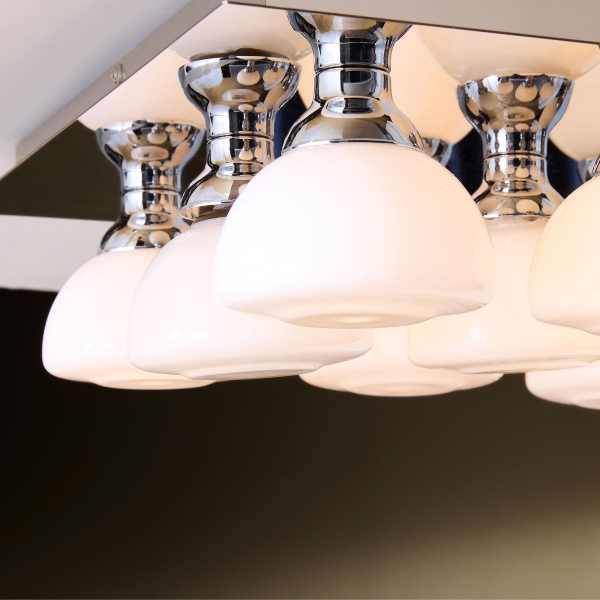 MADE.COM Monroe Flush Ceiling Light in Chrome with Opal Glass Shades