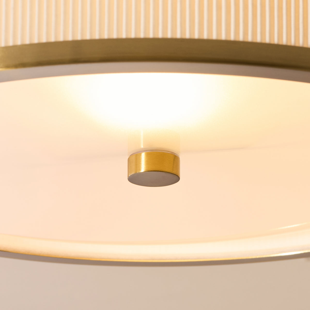 Endon Lexi Flush - Ivory Fabric, Brushed Aged Brass & Frosted Glass