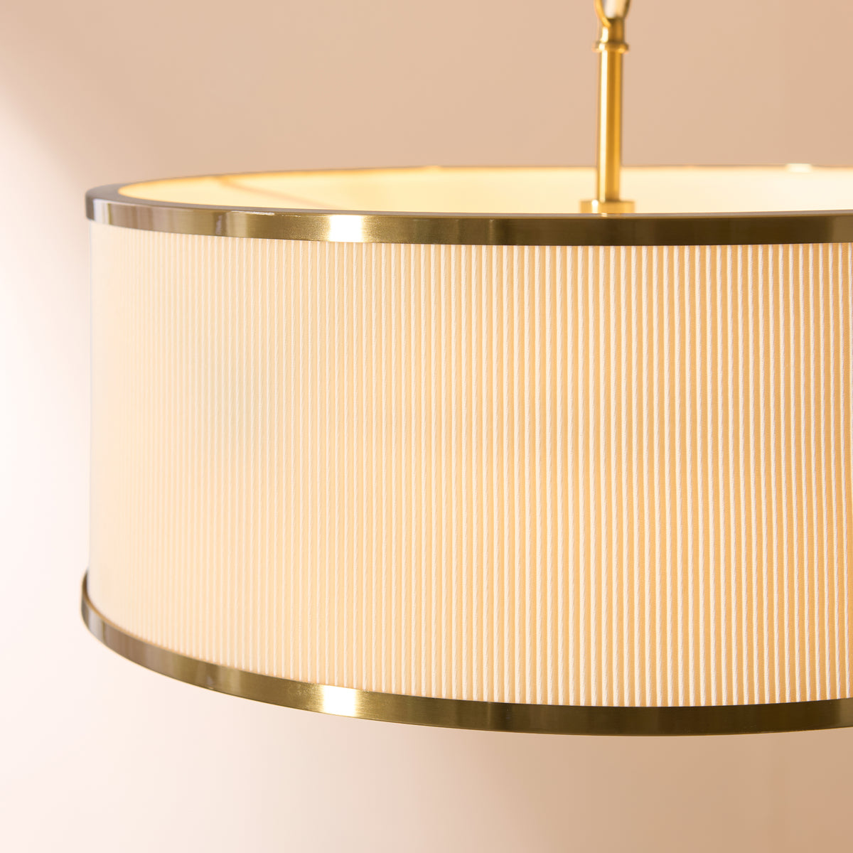 Endon Lexi 3 Light Pendant - Ivory Fabric, Brushed Aged Brass & Frosted Glass