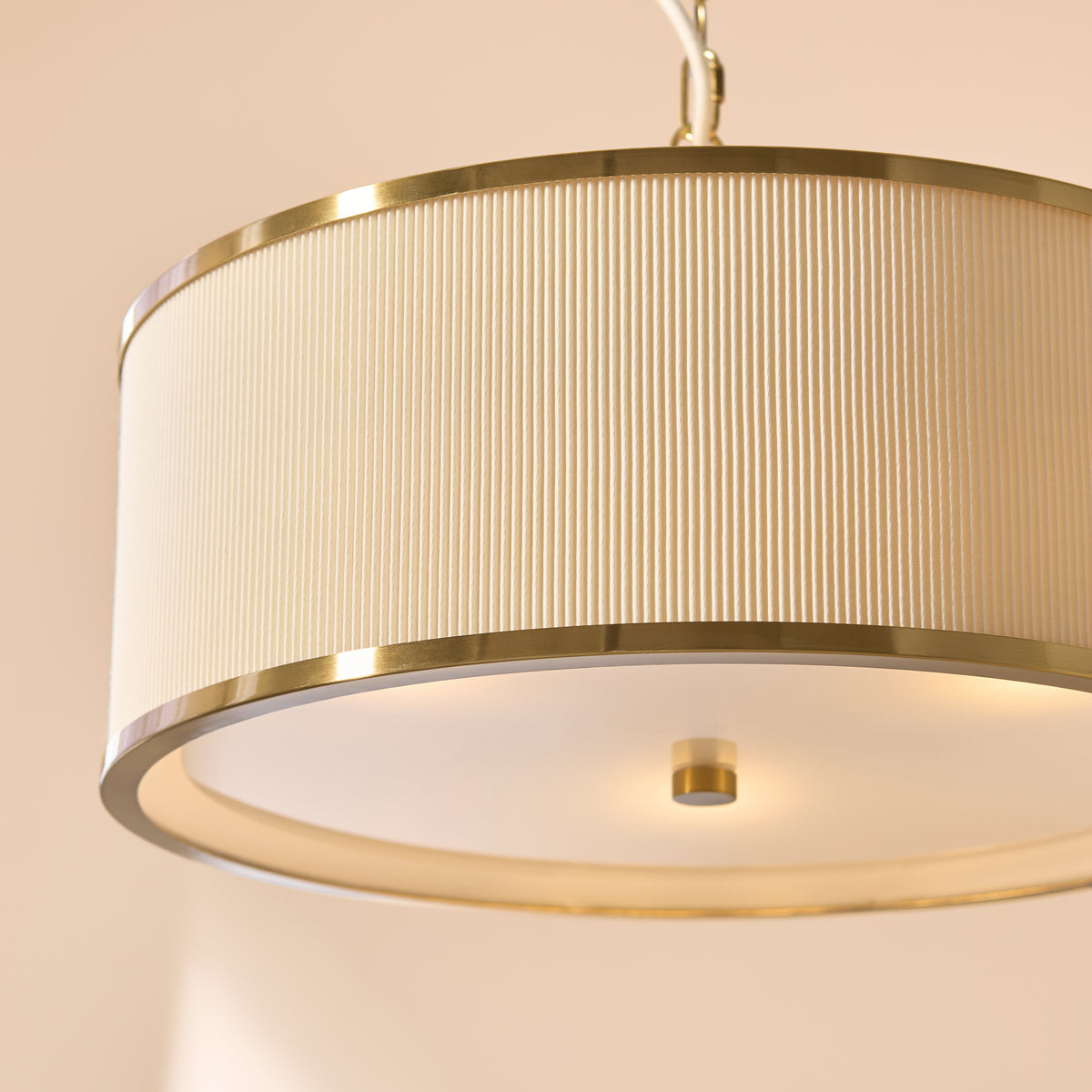 Endon Lexi 3 Light Pendant - Ivory Fabric, Brushed Aged Brass & Frosted Glass