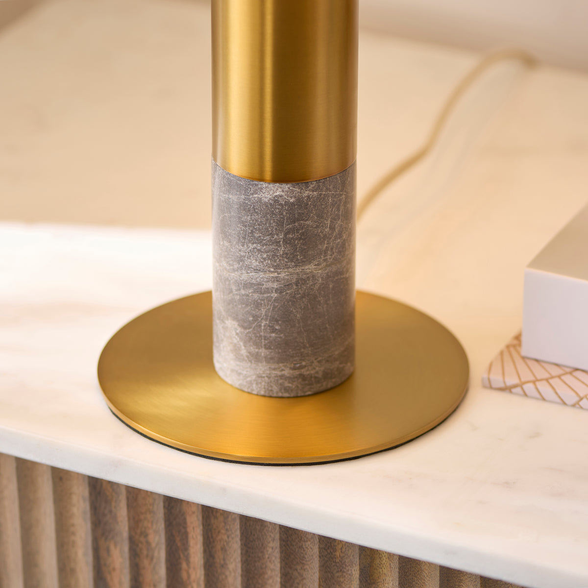 Endon Hansel Table Light - Warm Brass Plate, Grey Marble & Opal Glass