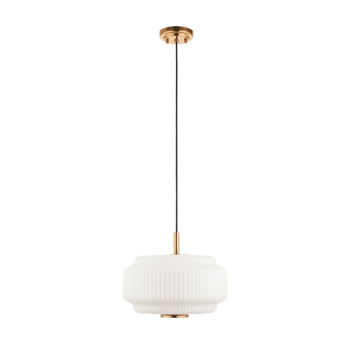 Endon Evora 34cm Pendant - Brushed Aged Brass Plate & Opal Ribbed Glass