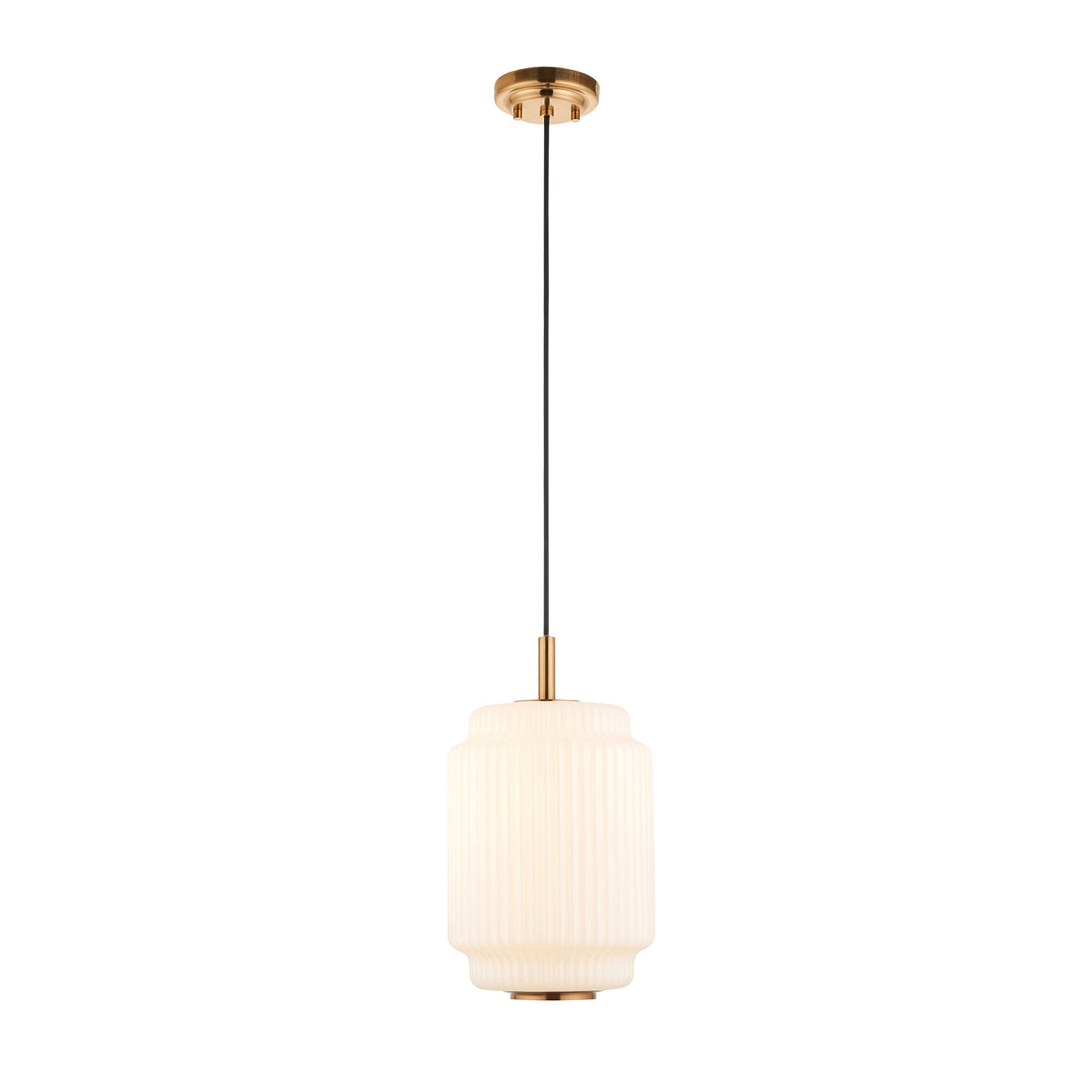 Endon Evora 22cm Pendant - Brushed Aged Brass Plate & Opal Ribbed Glass
