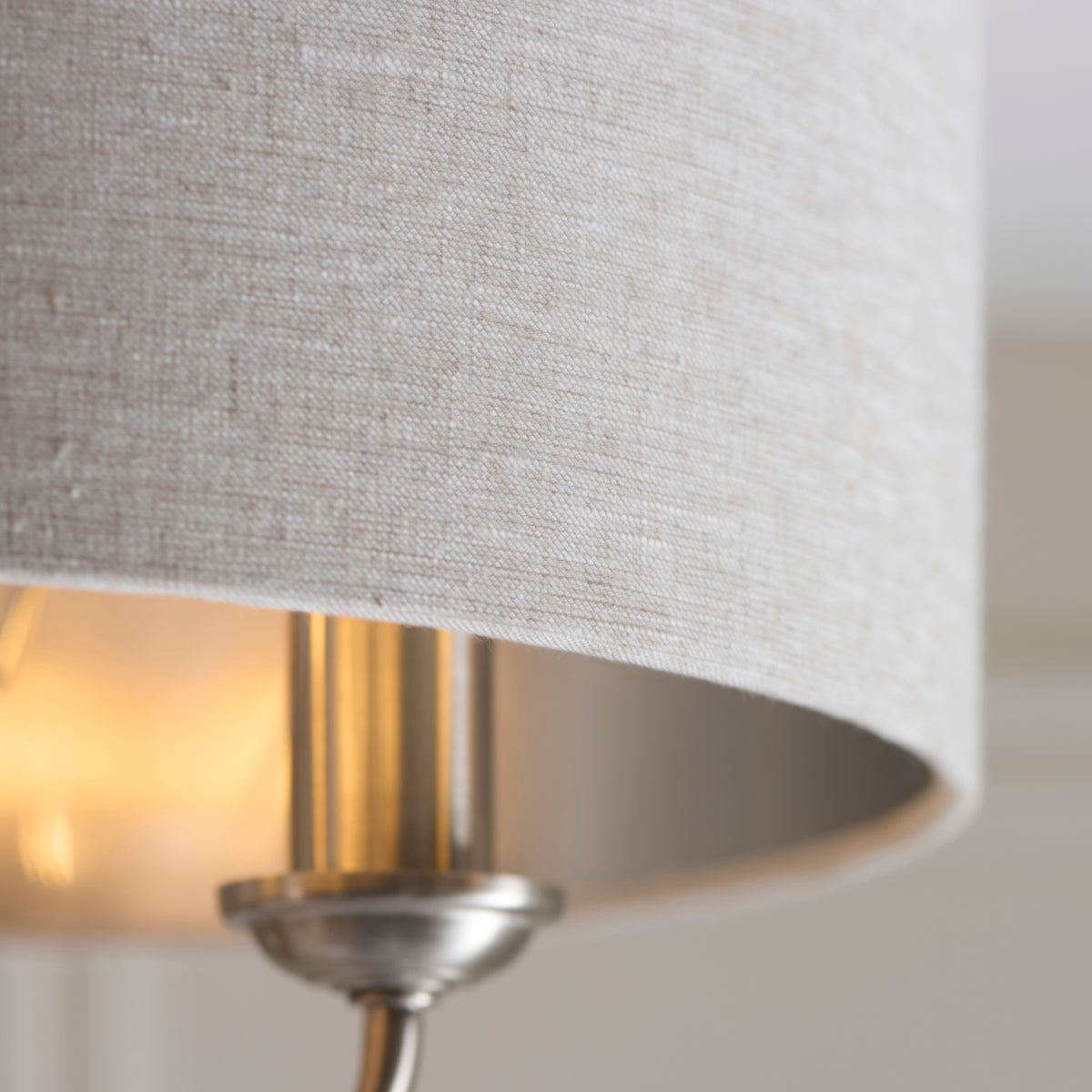 Endon Highclere 3 Light Flush - Brushed Chrome Plate & Natural Fabric